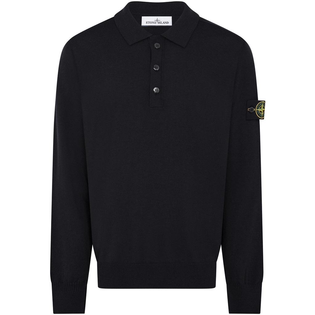 Stone Island Button Wool Polo Shirt - Nero V0029